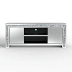 Mueble de TV de 59 pulgadas con espejo, incrustaciones de diamante triturado y gabinetes de almacenamiento