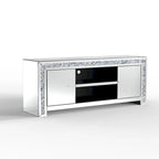 Mueble de TV de 59 pulgadas con espejo, incrustaciones de diamante triturado y gabinetes de almacenamiento