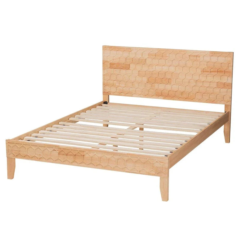 Cama Plataforma Colmena Tallada – Madera Natural
