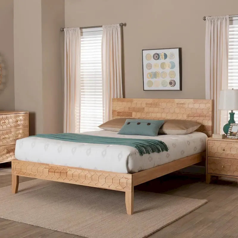 Cama Plataforma Colmena Tallada – Madera Natural