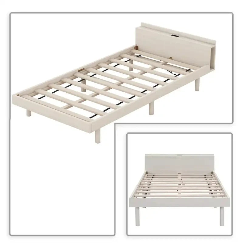 Estructura de cama de plataforma de madera tamaño Twin con puerto de carga USB