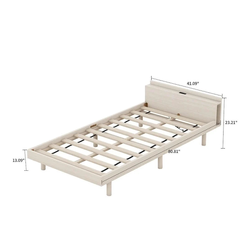 Estructura de cama de plataforma de madera tamaño Twin con puerto de carga USB