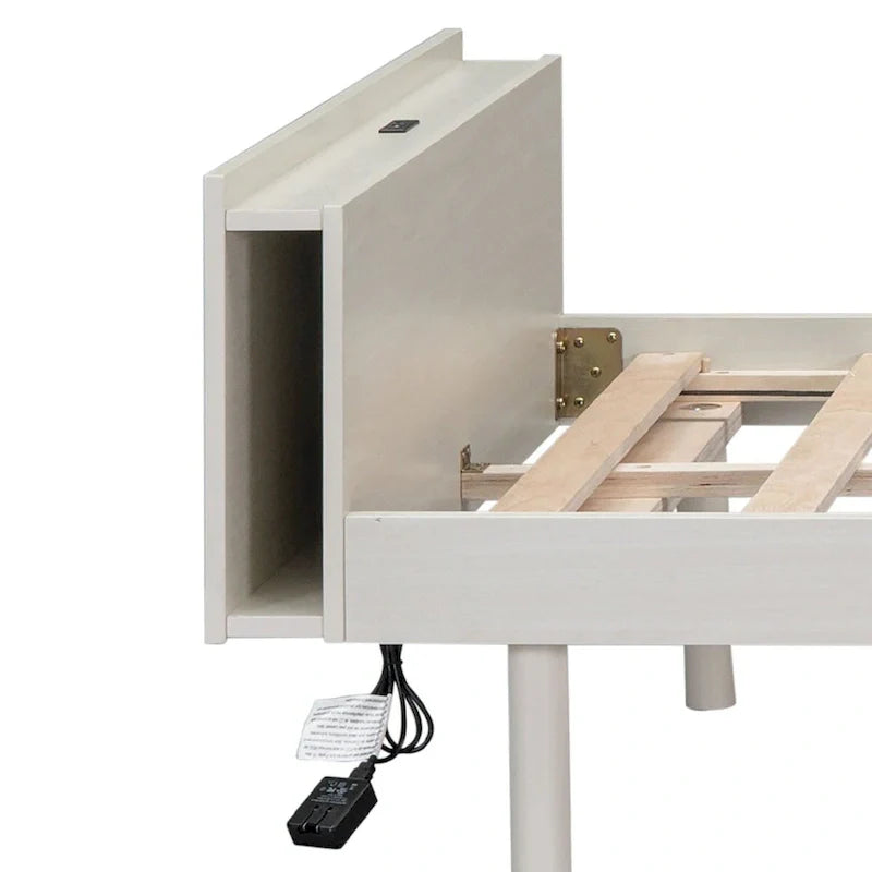 Estructura de cama de plataforma de madera tamaño Twin con puerto de carga USB