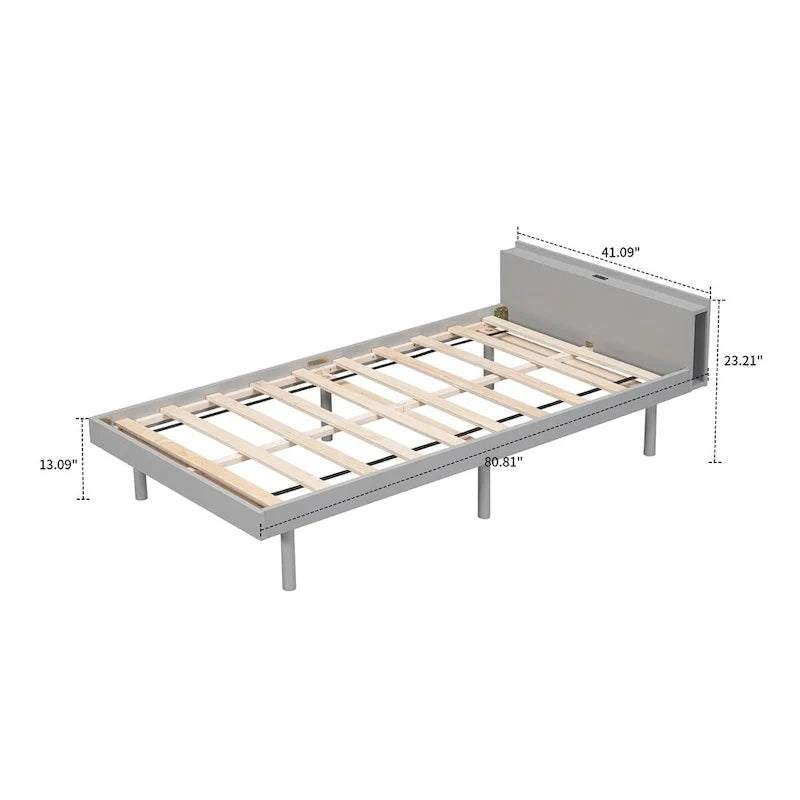 Estructura de cama de plataforma de madera tamaño Twin con puerto de carga USB