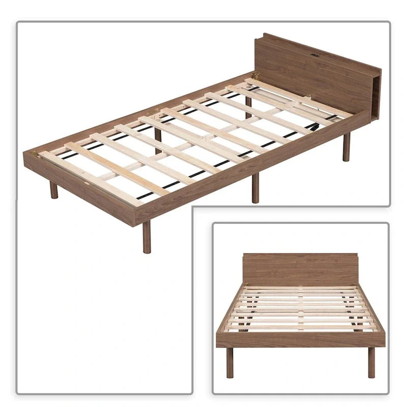 Estructura de cama de plataforma de madera tamaño Twin con puerto de carga USB