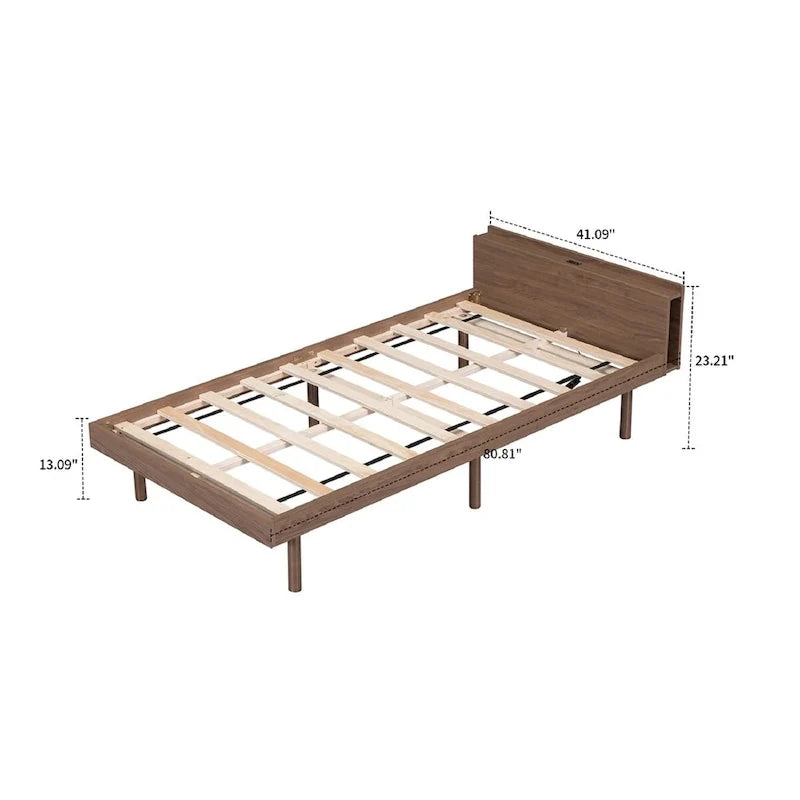 Estructura de cama de plataforma de madera tamaño Twin con puerto de carga USB