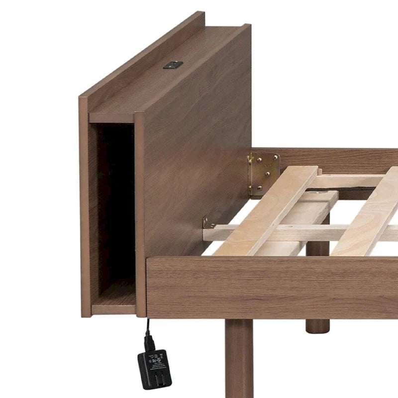 Estructura de cama de plataforma de madera tamaño Twin con puerto de carga USB