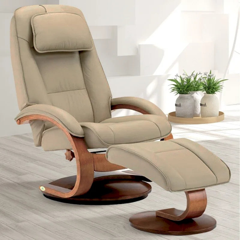 Sillón reclinable giratorio de cuero de grano superior con otomana