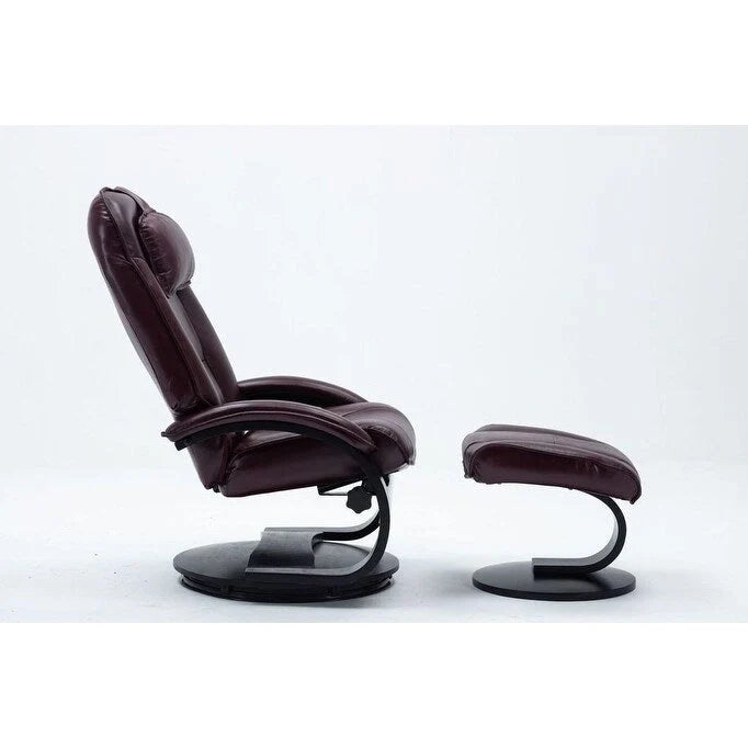 Sillón reclinable giratorio de cuero de grano superior con otomana