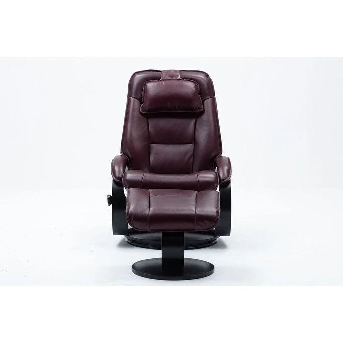 Sillón reclinable giratorio de cuero de grano superior con otomana
