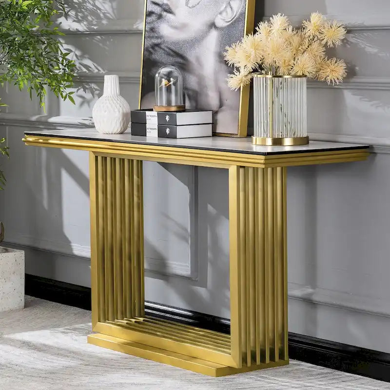 Mesa consola rectangular de vidrio de 60 pulgadas con base de metal