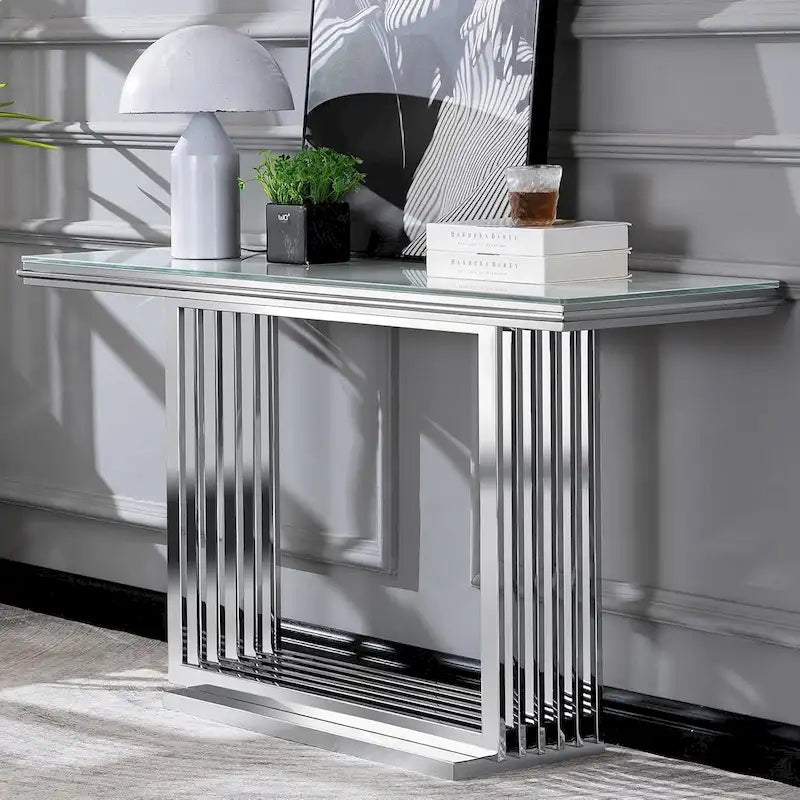 Mesa consola rectangular de vidrio de 60 pulgadas con base de metal