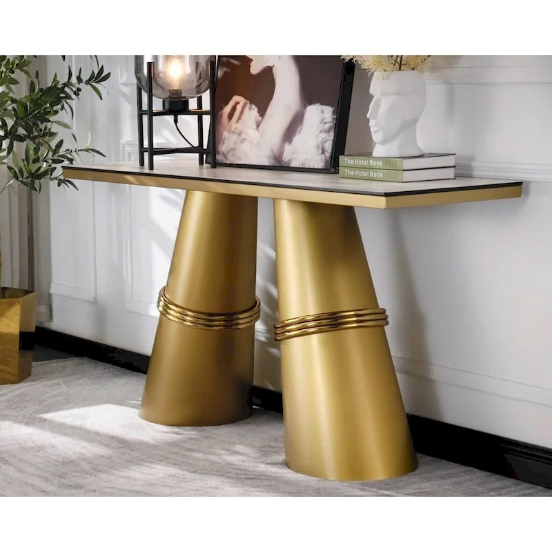 Mesa consola rectangular de vidrio de 60 pulgadas con base de metal