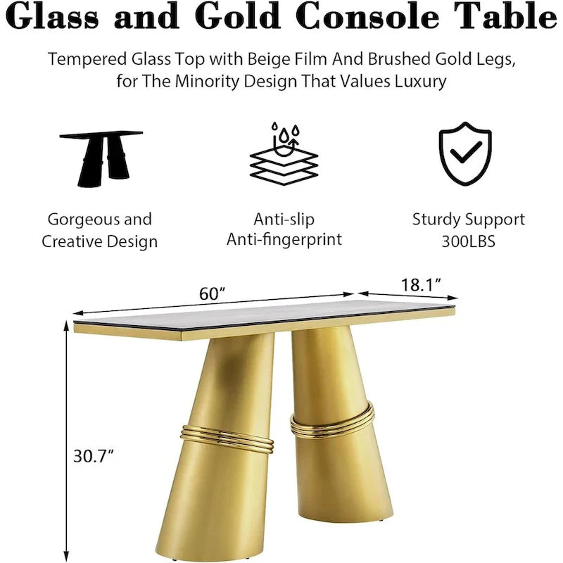 Mesa consola rectangular de vidrio de 60 pulgadas con base de metal