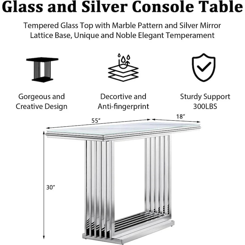 Mesa consola rectangular de vidrio de 60 pulgadas con base de metal