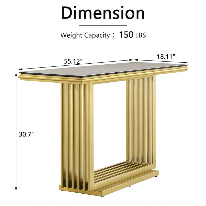 Mesa consola rectangular de vidrio de 60 pulgadas con base de metal