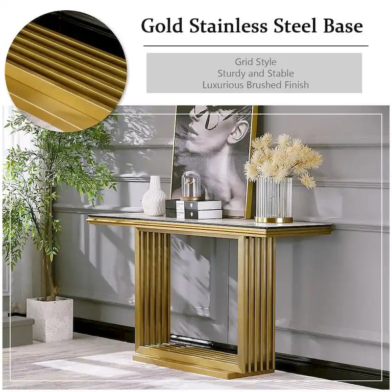 Mesa consola rectangular de vidrio de 60 pulgadas con base de metal
