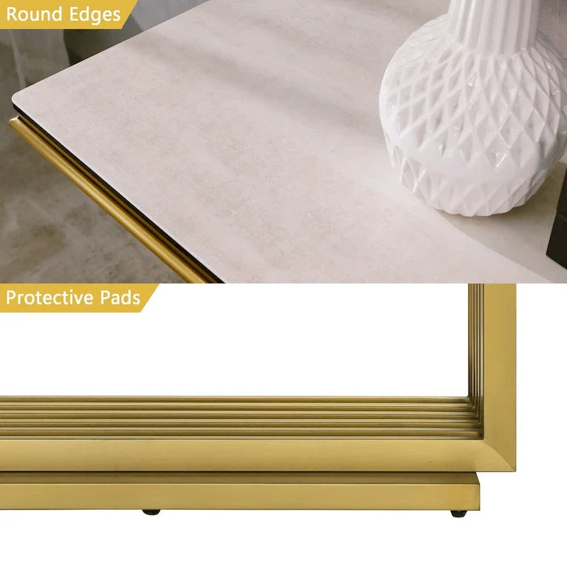 Mesa consola rectangular de vidrio de 60 pulgadas con base de metal