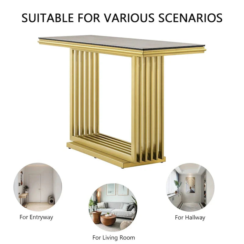 Mesa consola rectangular de vidrio de 60 pulgadas con base de metal