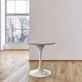 Mesa de comedor redonda con tablero de resina y pedestal de acero blanco