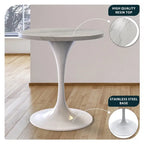 Mesa de comedor redonda con tablero de resina y pedestal de acero blanco