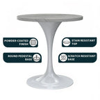 Mesa de comedor redonda con tablero de resina y pedestal de acero blanco