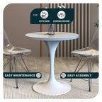 Mesa de comedor redonda con tablero de resina y pedestal de acero blanco
