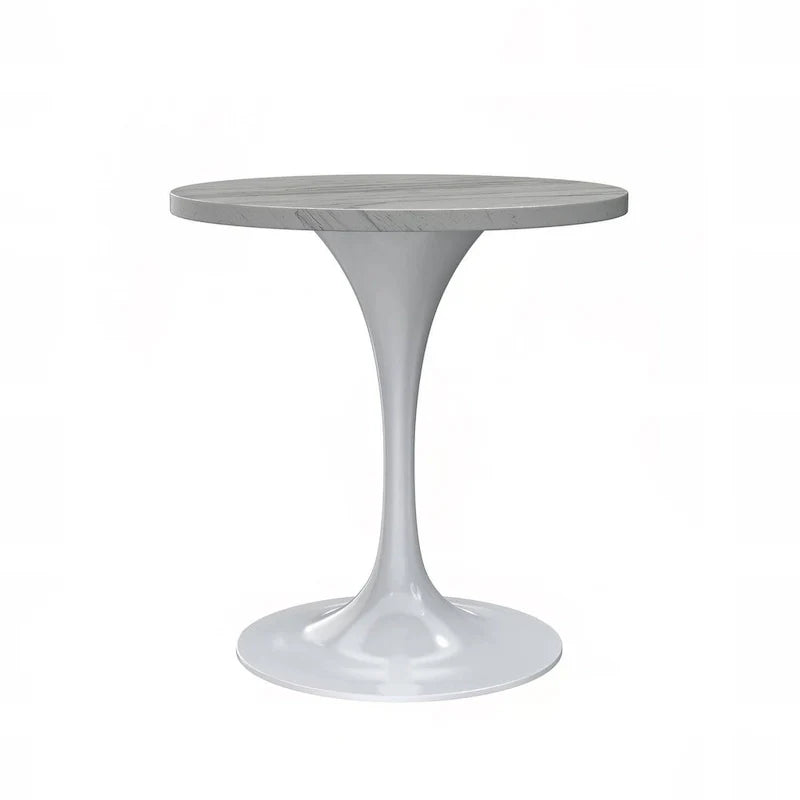 Mesa de comedor redonda con tablero de resina y pedestal de acero blanco