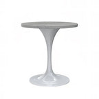 Mesa de comedor redonda con tablero de resina y pedestal de acero blanco