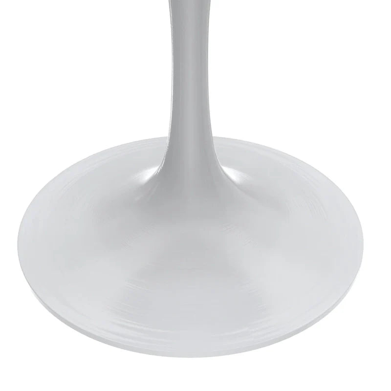 Mesa de comedor redonda con tablero de resina y pedestal de acero blanco