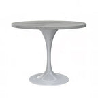 Mesa de comedor redonda con tablero de resina y pedestal de acero blanco