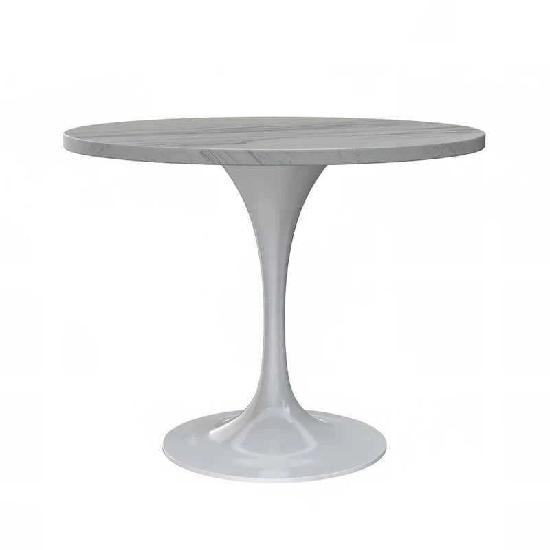 Mesa de comedor redonda con tablero de resina y pedestal de acero blanco