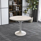 Mesa de comedor redonda con tablero de resina y pedestal de acero blanco