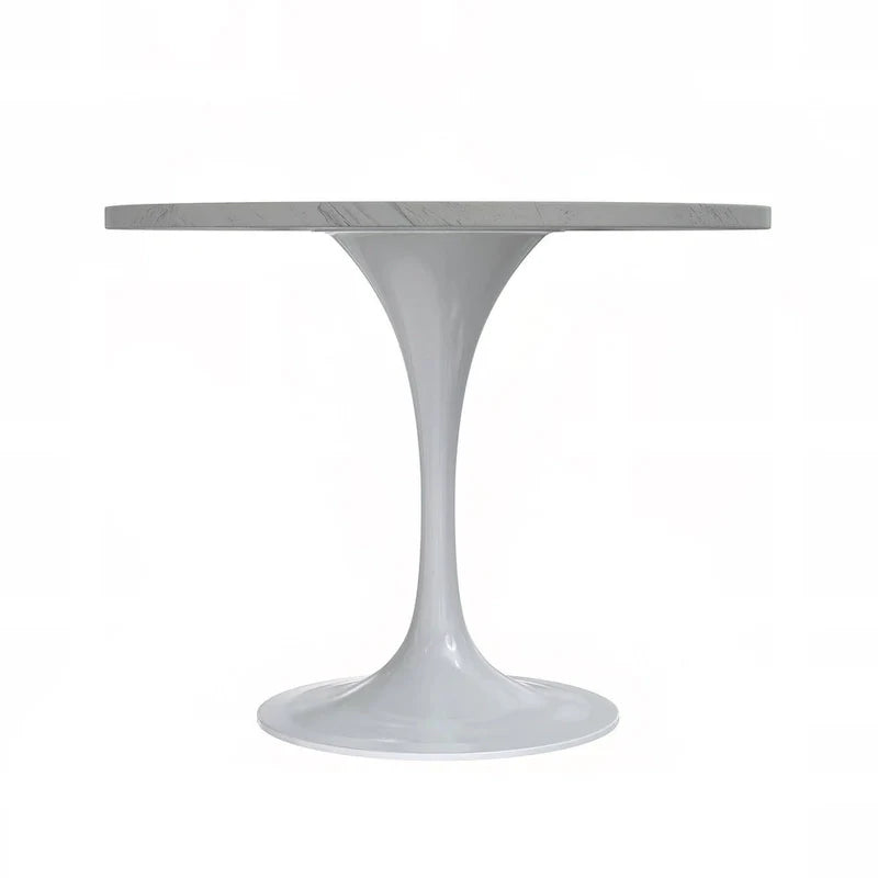 Mesa de comedor redonda con tablero de resina y pedestal de acero blanco