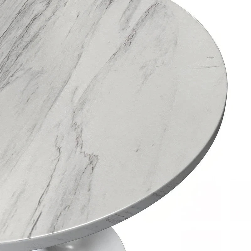 Mesa de comedor redonda con tablero de resina y pedestal de acero blanco