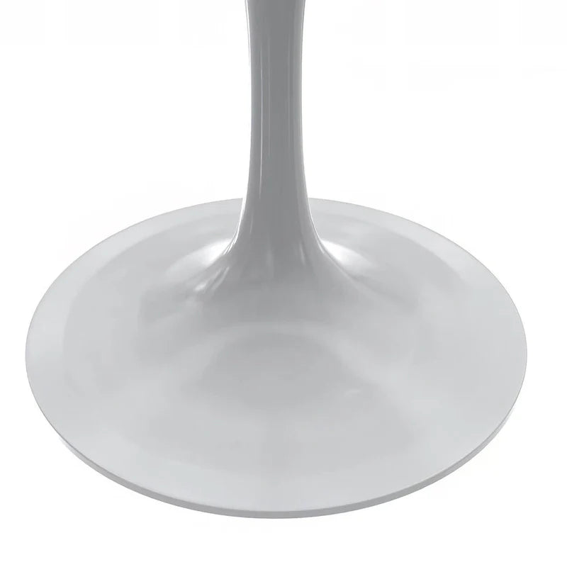 Mesa de comedor redonda con tablero de resina y pedestal de acero blanco