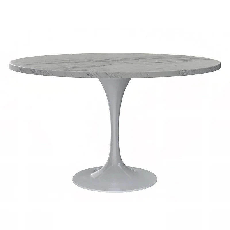 Mesa de comedor redonda con tablero de resina y pedestal de acero blanco