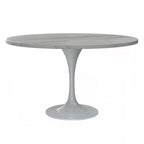 Mesa de comedor redonda con tablero de resina y pedestal de acero blanco