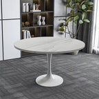 Mesa de comedor redonda con tablero de resina y pedestal de acero blanco