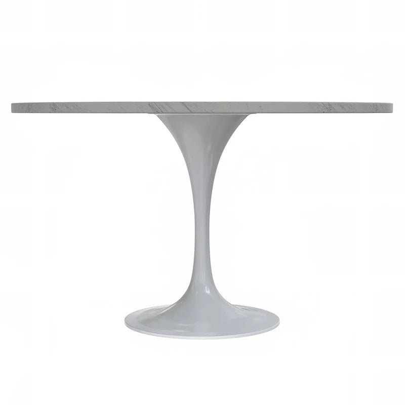 Mesa de comedor redonda con tablero de resina y pedestal de acero blanco