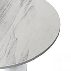 Mesa de comedor redonda con tablero de resina y pedestal de acero blanco
