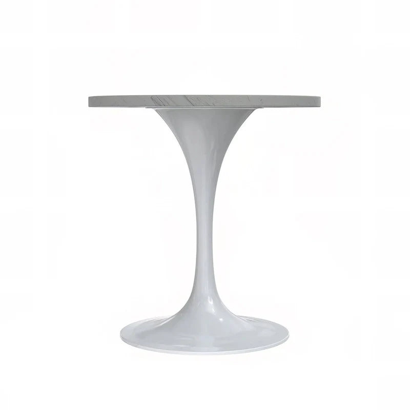 Mesa de comedor redonda con tablero de resina y pedestal de acero blanco