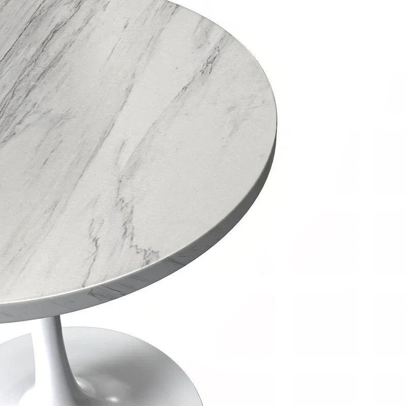 Mesa de comedor redonda con tablero de resina y pedestal de acero blanco