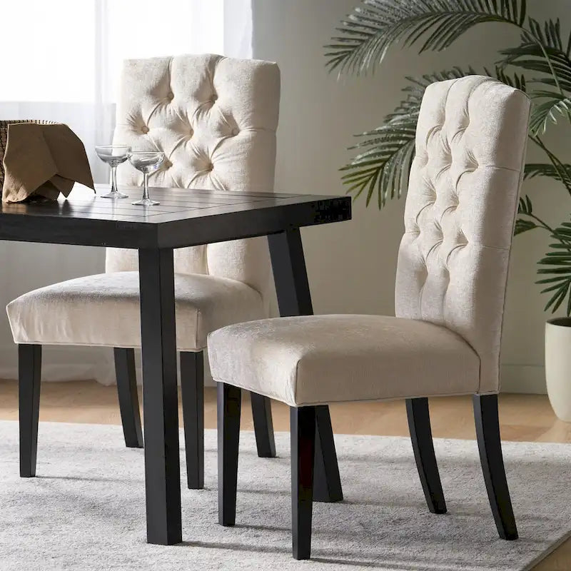 Juego de 2 sillas de comedor tapizadas con patas de madera
