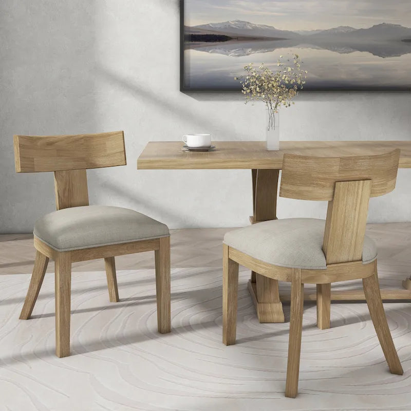 Silla de comedor tapizada con respaldo de listones de tela y madera de caucho (juego de 2)