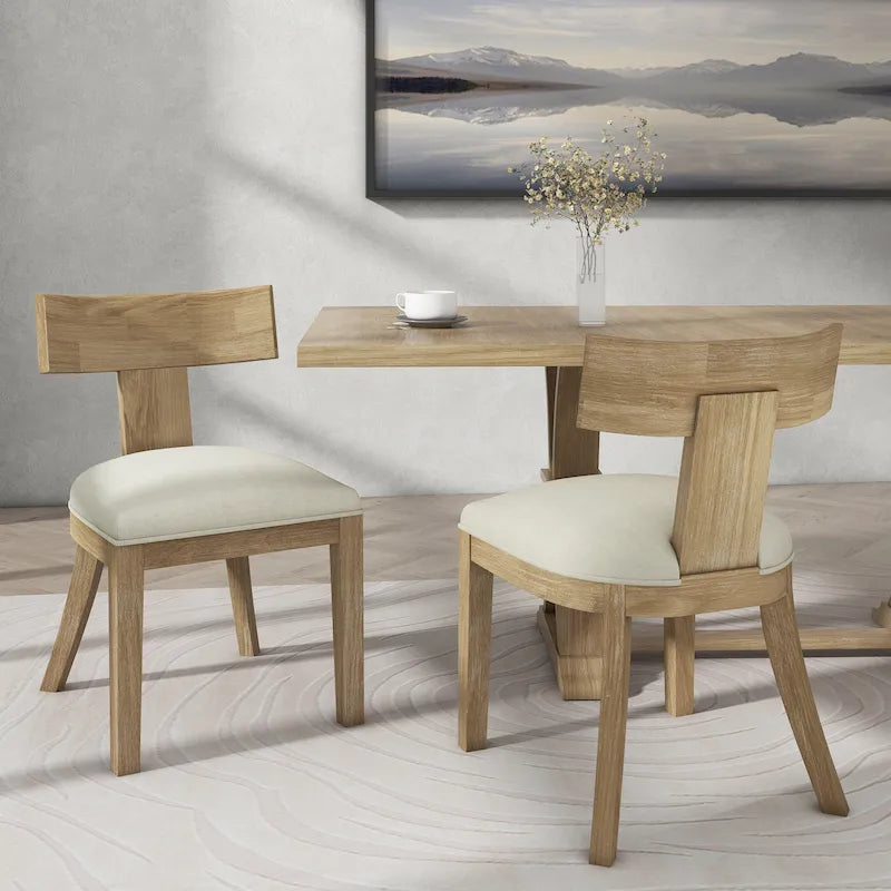 Silla de comedor tapizada con respaldo de listones de tela y madera de caucho (juego de 2)