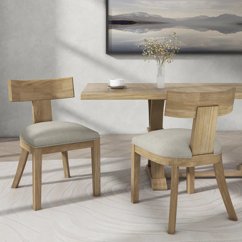 Silla de comedor tapizada con respaldo de listones de tela y madera de caucho (juego de 2)