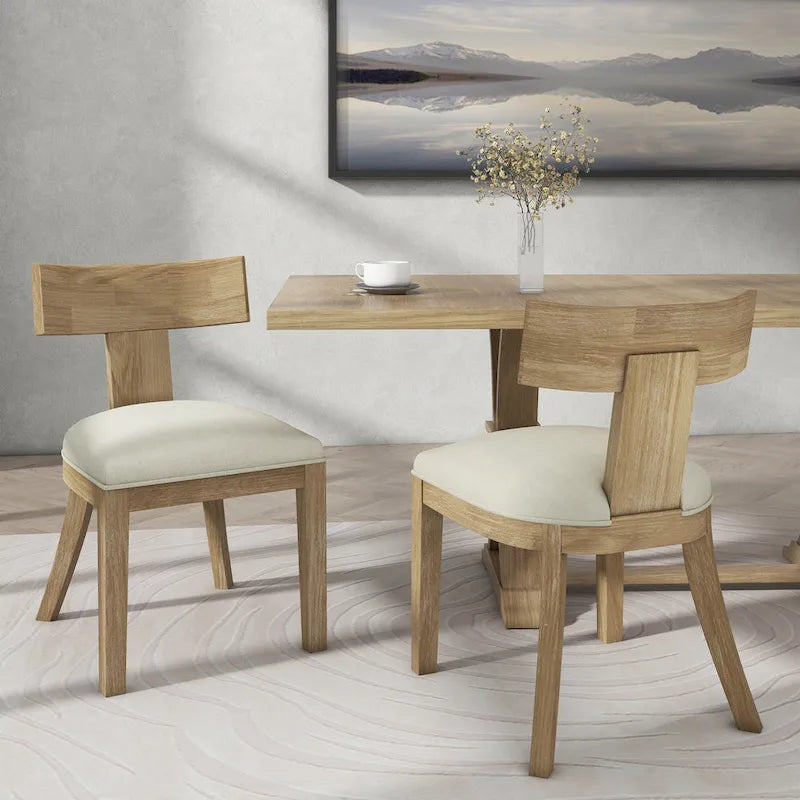 Silla de comedor tapizada con respaldo de listones de tela y madera de caucho (juego de 2)