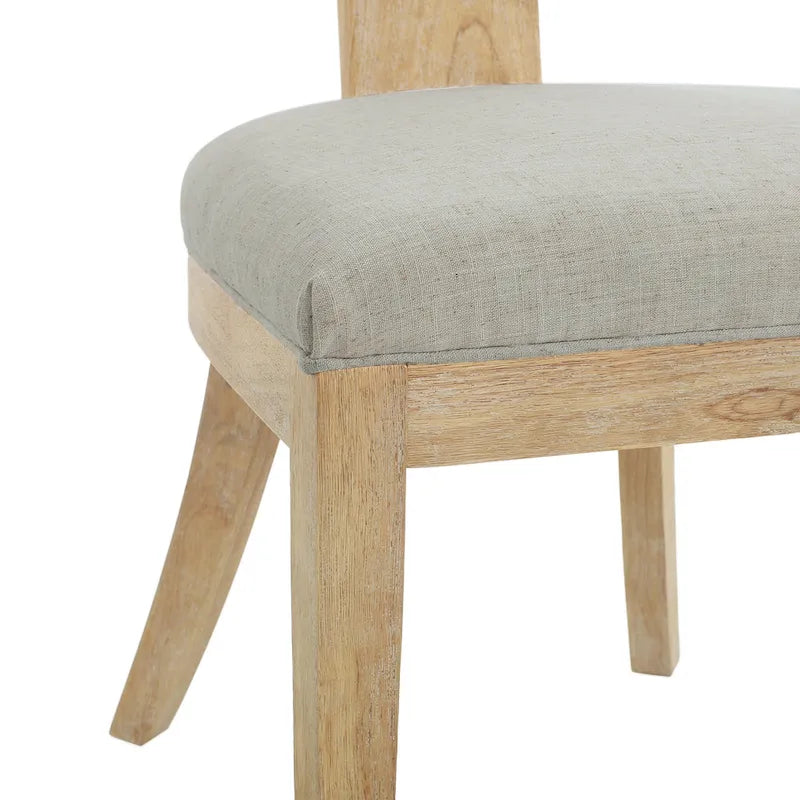 Silla de comedor tapizada con respaldo de listones de tela y madera de caucho (juego de 2)