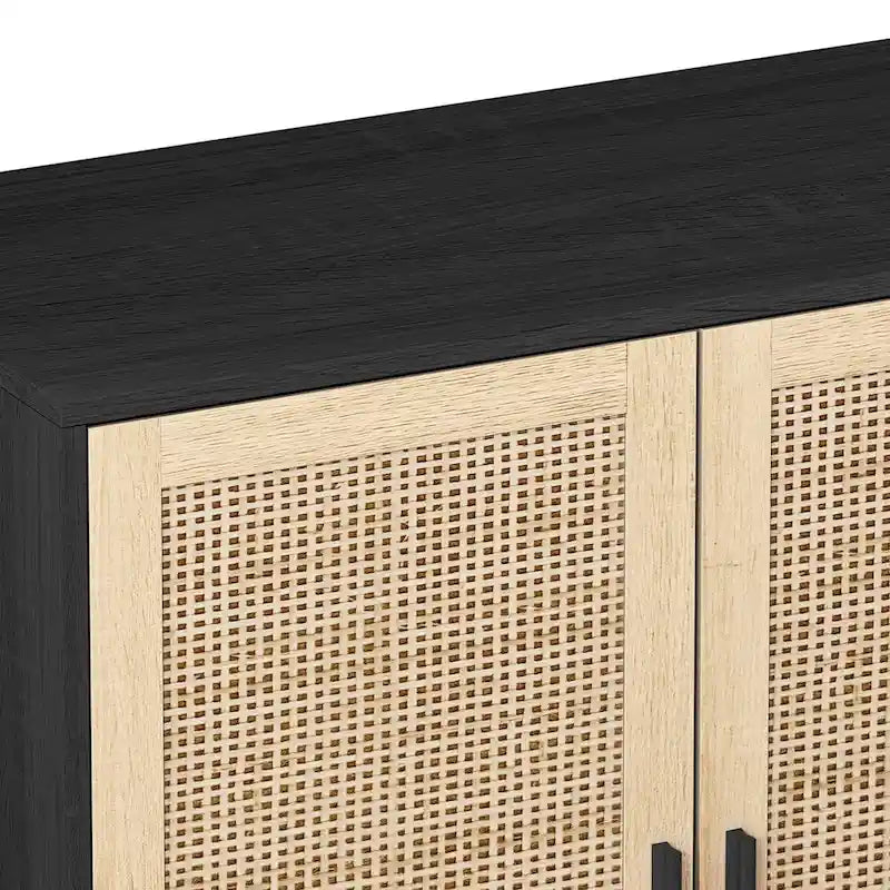 Armario de almacenamiento de ratán de 4 puertas con patas de madera maciza
